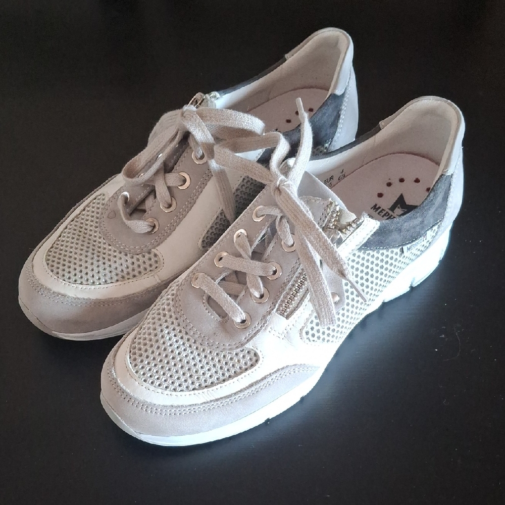 Mephisto Ylona Gray Perforated Leather Side Zip Sneakers 6.5
